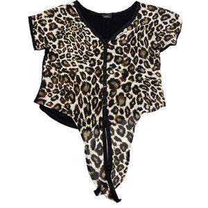 rue 21 short sleeve shirt animal print sheer button down tie waist small READ